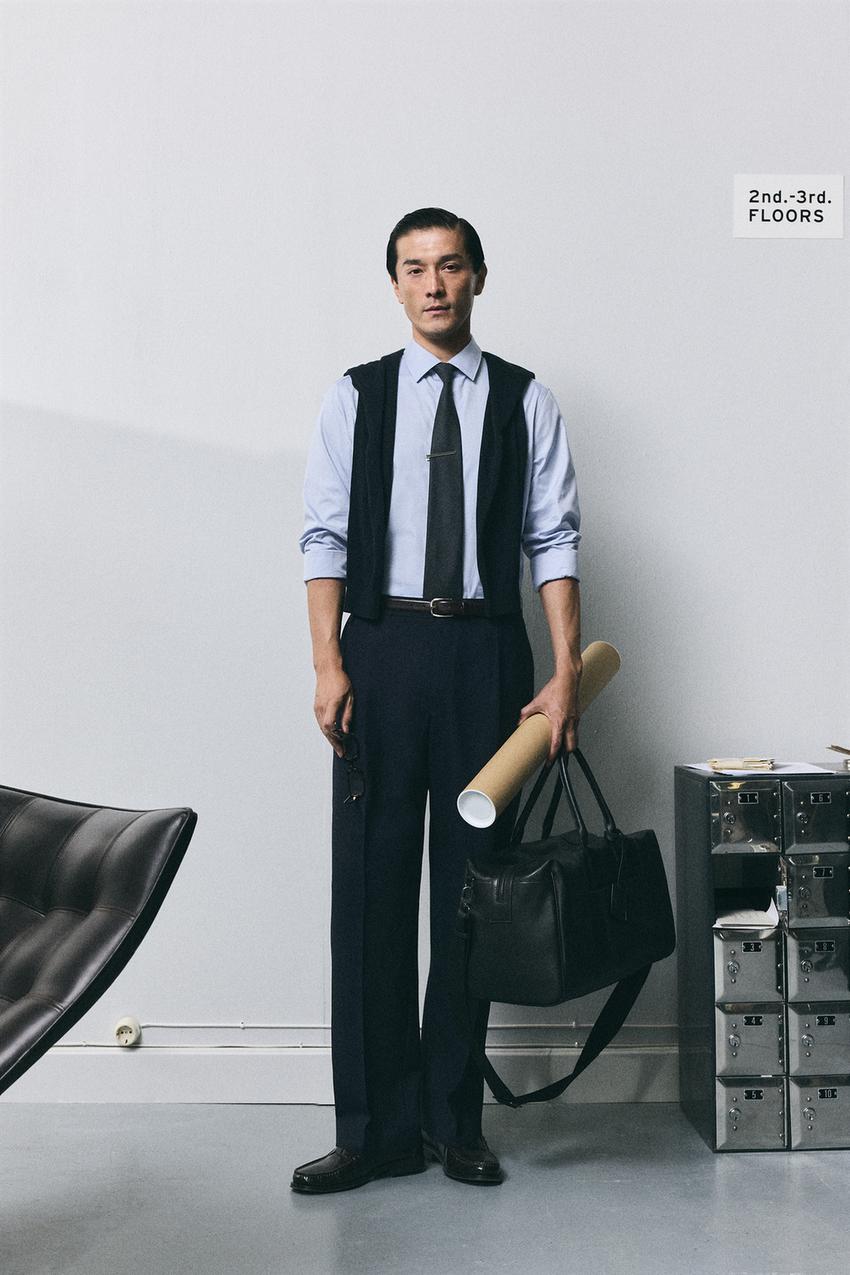black sweater blue dress pants COTTON BLEND REGULAR FIT Colour:Ink Blue