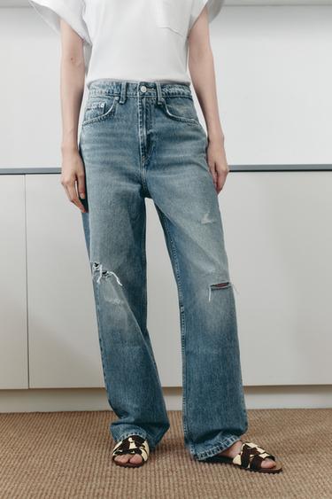 TRF MOM HIGH-WAIST JEANS - Blue / Green by Zara