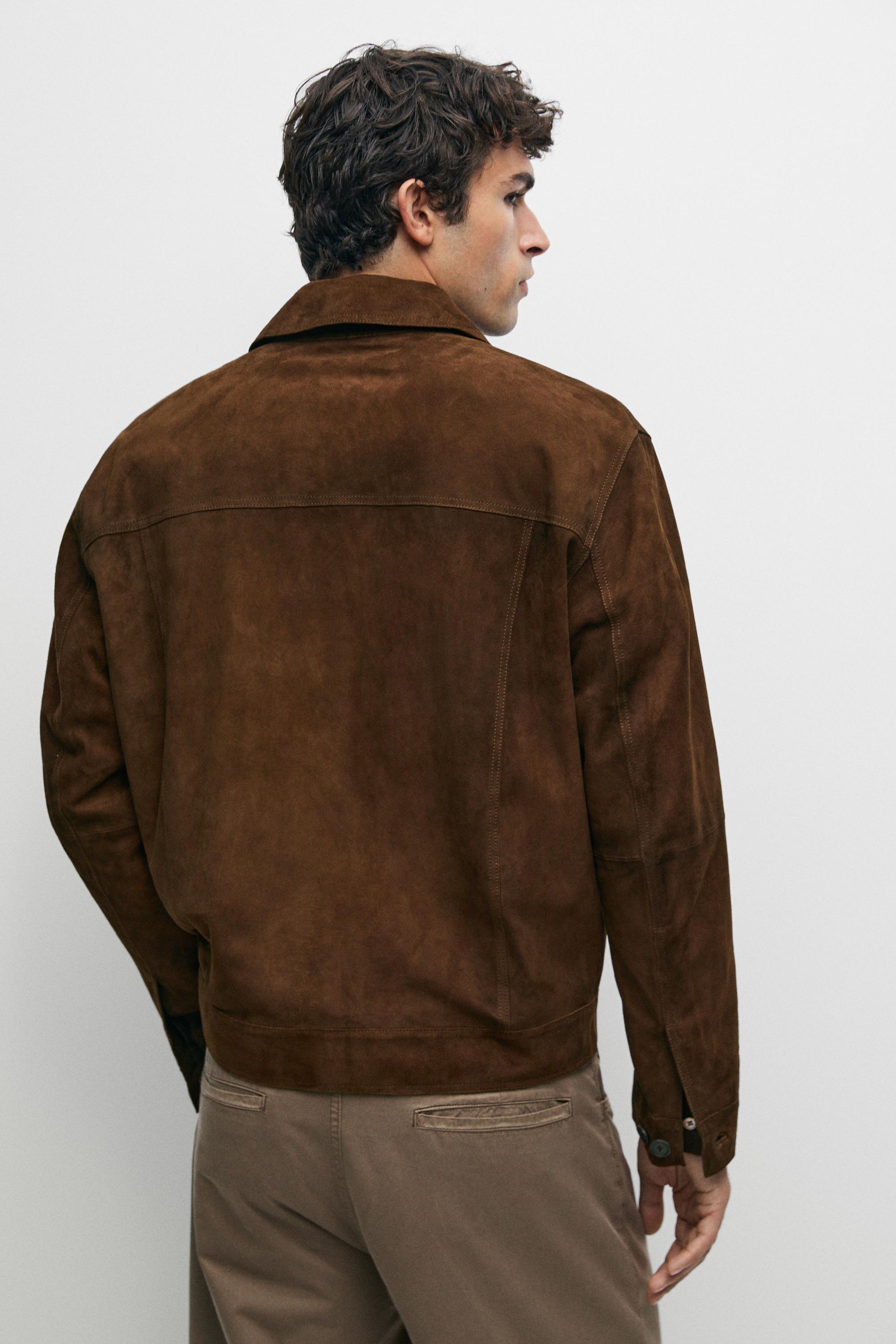 Veste avec poches en cuir et daim