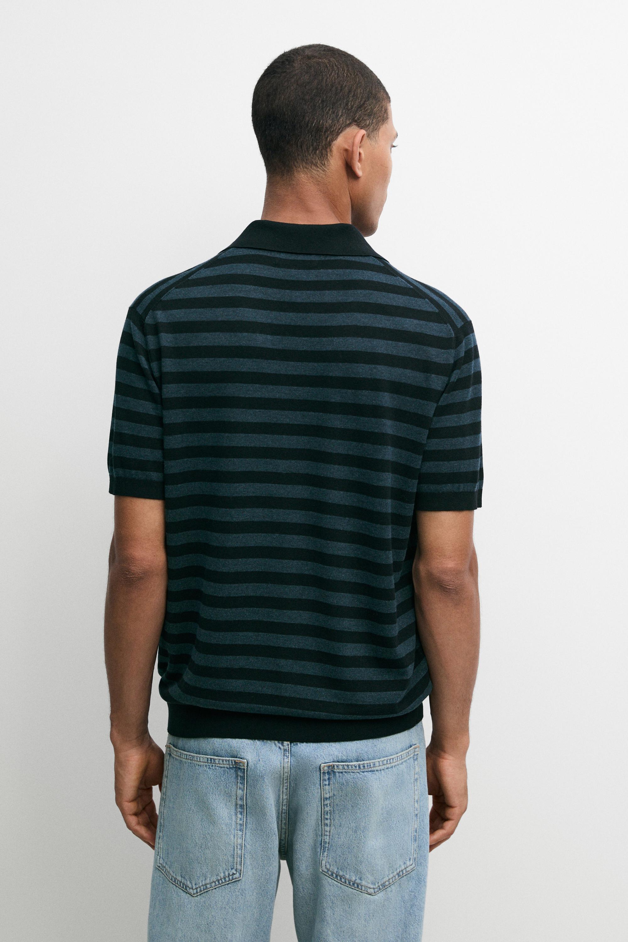 Pull polo en maille rayée contrastée