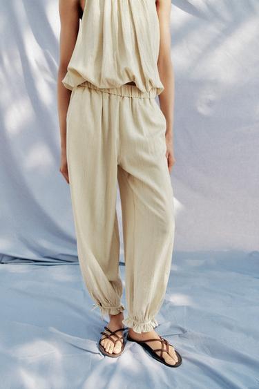 PANTALON BOUFFANT À TAILLE ÉLASTIQUE - Écru de Zara
