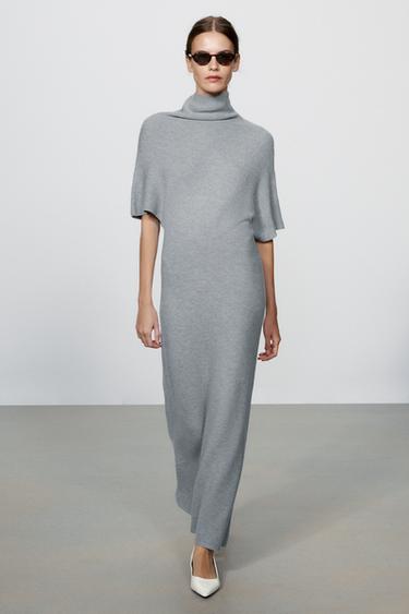 zara grey knit dress Maxi Woman Ebay