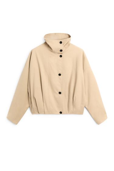Zara Pleated stand-collar bomber jacket - Gray / Tan