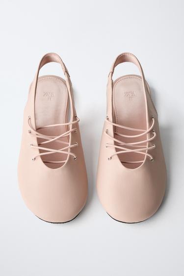 BALLERINES OUVERTES À L'ARRIÈRE À LACETS - Rose de Zara - Image 3