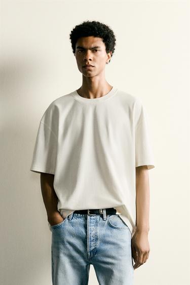 Zara RELAXED FIT SEAM DETAIL T-SHIRT - Oyster-white