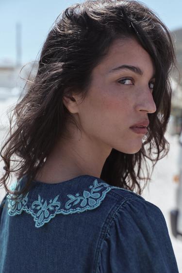 Z1975 EMBROIDERED DENIM SHIRT - Indigo by Zara - Image 3