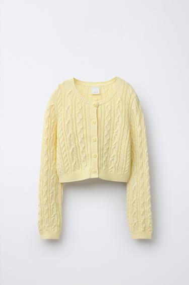 CASACO DE TRICÔ COM TRANÇAS - Amarelo da Zara