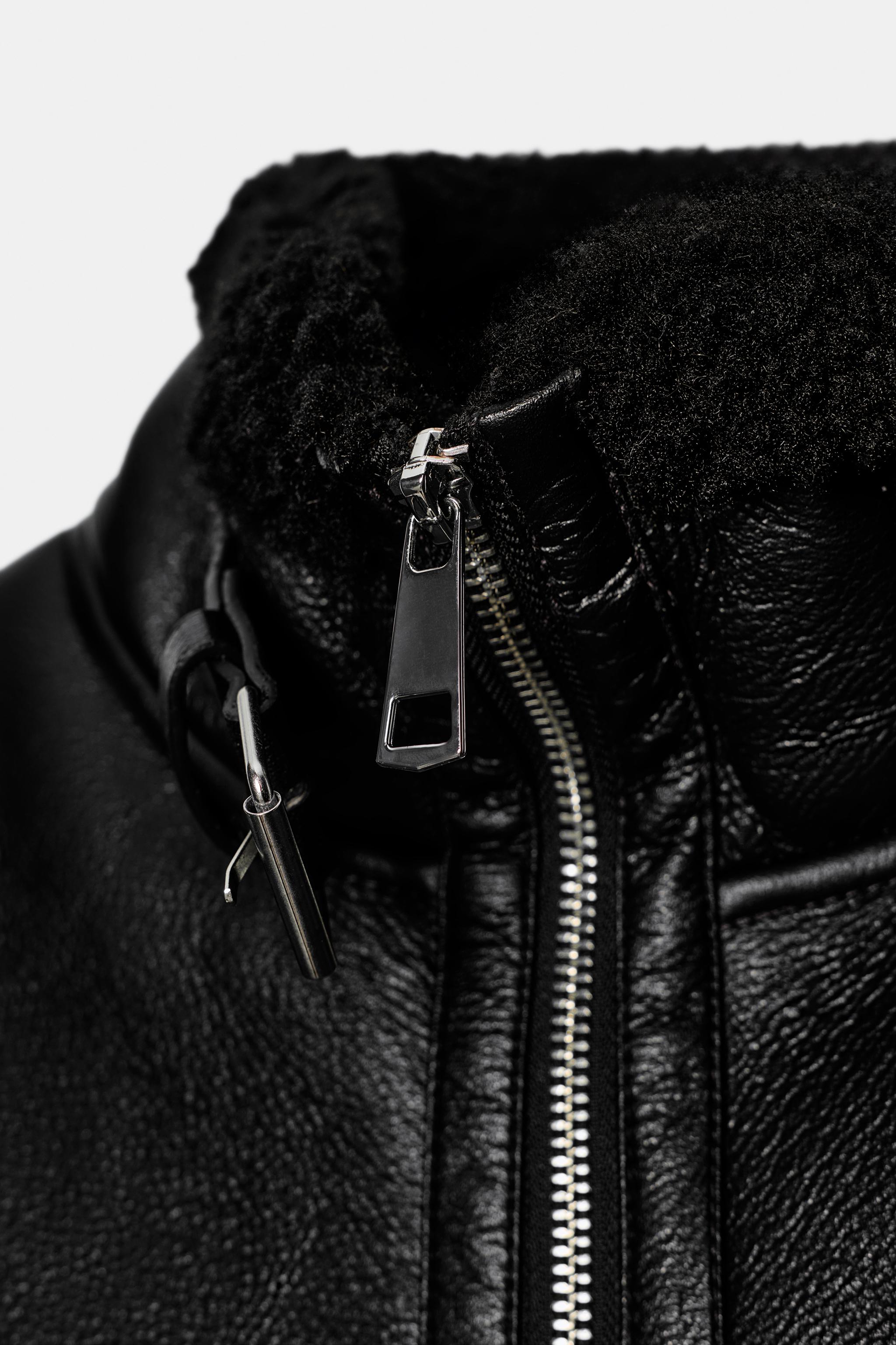 ダブルフェイス フェイクシープスキンジャケット - ブラック | ZARA