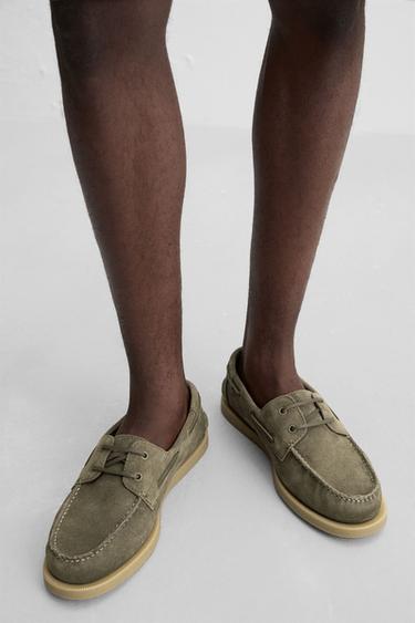 LEATHER DECK SHOES - Green by Zara - Image 2
