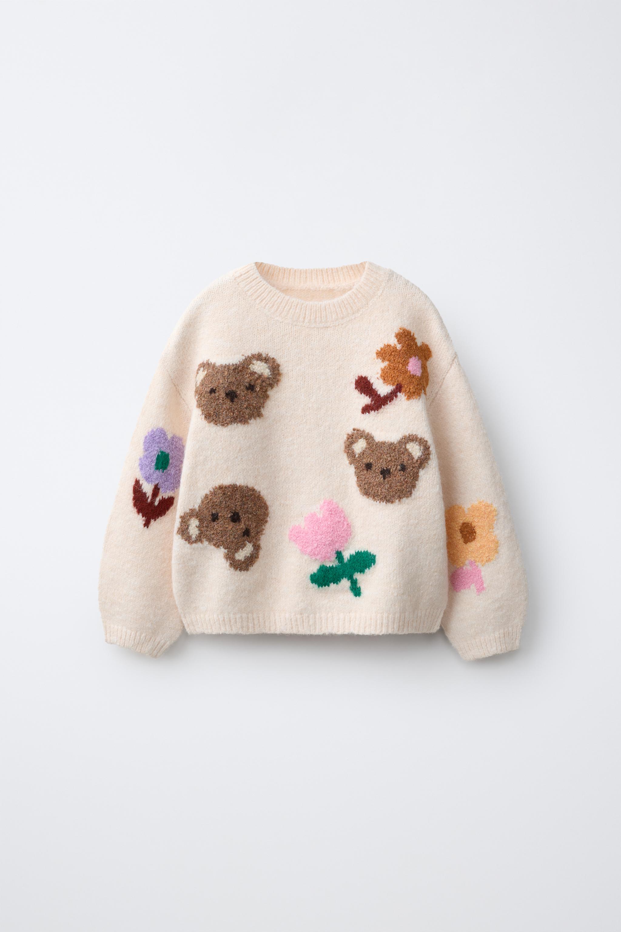 Детские свитеры Zara BEAR AND FLORAL KNIT JUMPER