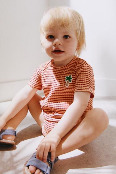 STRIPED PALM TREE PATCH BODYSUIT MODAL BLEND - Orange by Zara