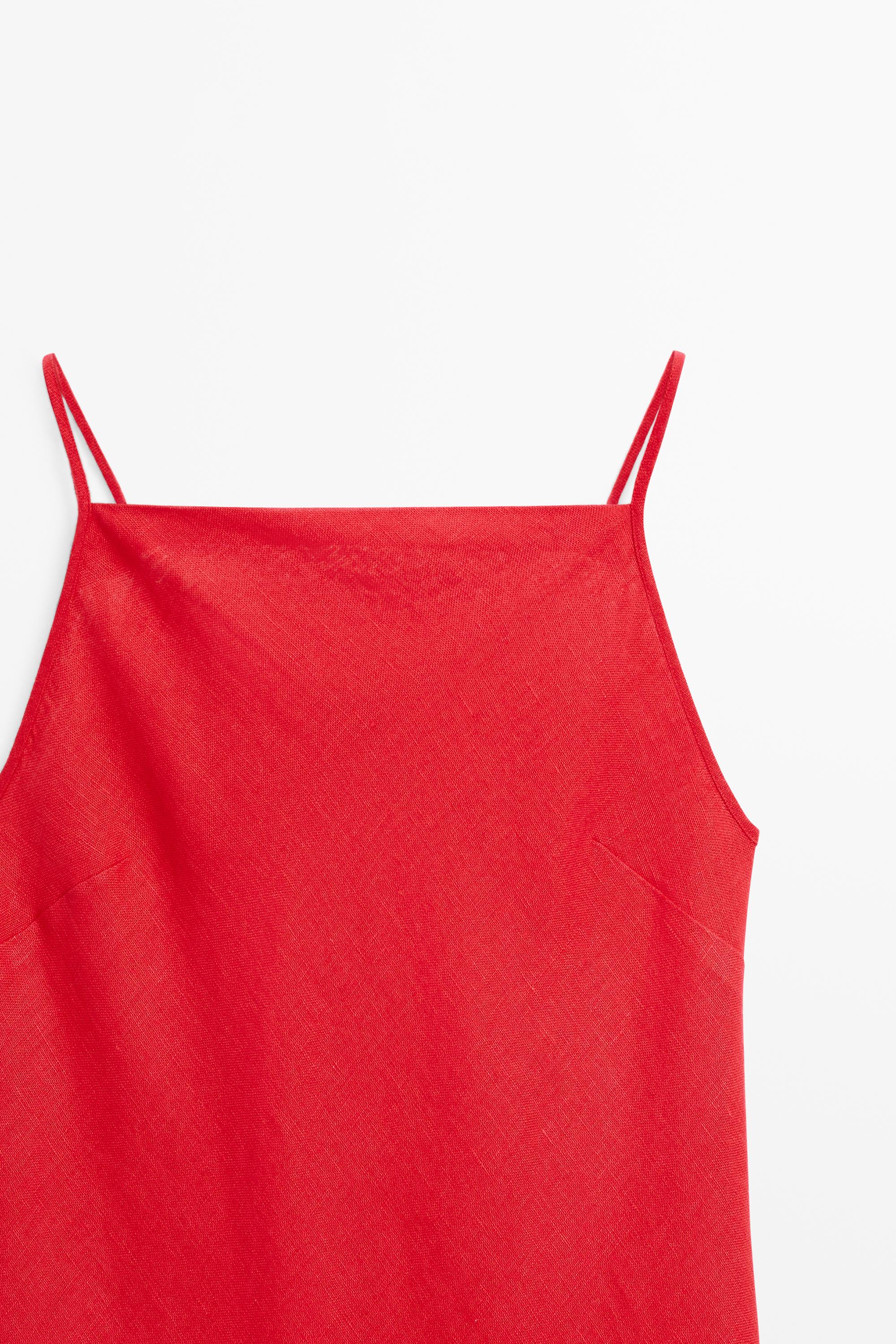 100% linen midi dress with straight neckline