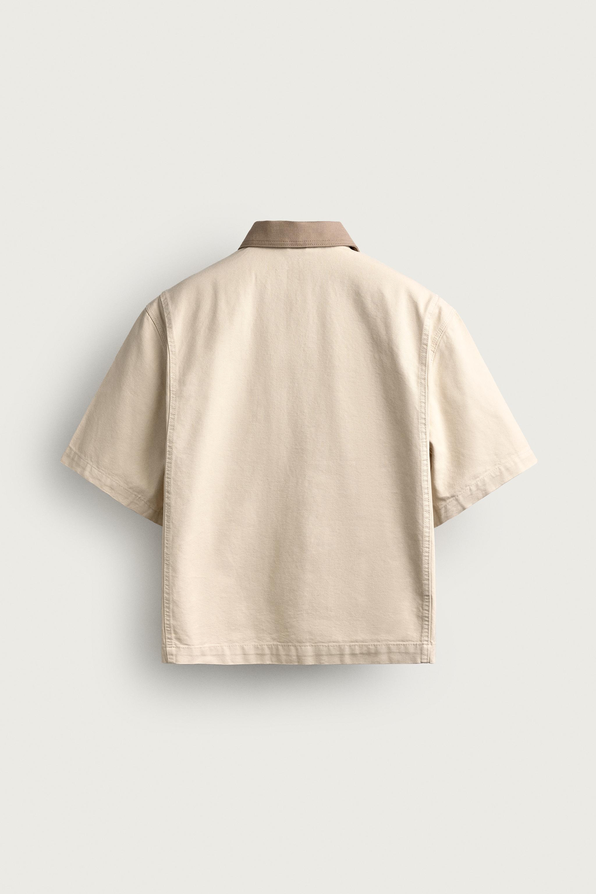 SHORT SLEEVE CONTRAST COLLAR OVERSHIRT