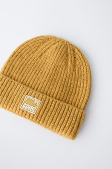 KNIT BEANIE WITH LABEL - Yellow by Zara - Image 1