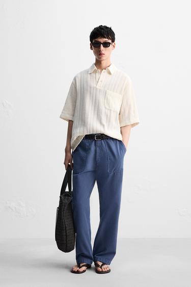 STRAIGHT-LEG CANVAS TROUSERS - Blue by Zara