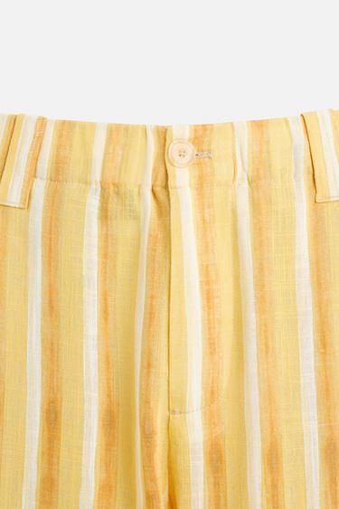 PANTALON RAYÉ VISCOSE ET LIN - Jaune de Zara - Image 7