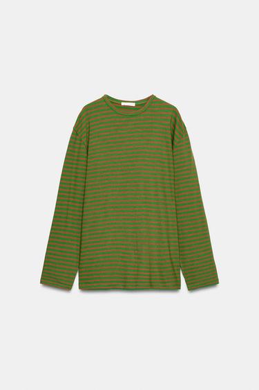تيشرت OVERSIZE مخطط - شريط أخضر الخاص بـ Zara
