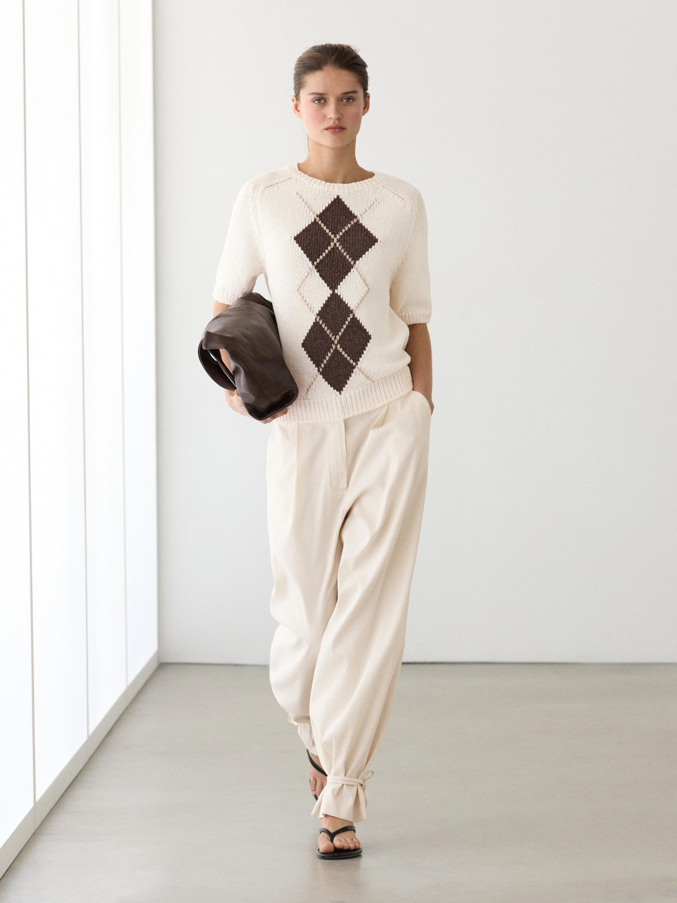 Pull en maille à manches courtes losanges