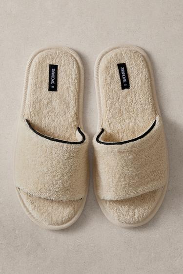 Zara TERRY SLIDERS WITH PIPING - Off White