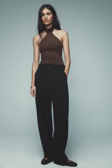 POLYAMIDE HALTER TOP - Chocolate by Zara - Image 0