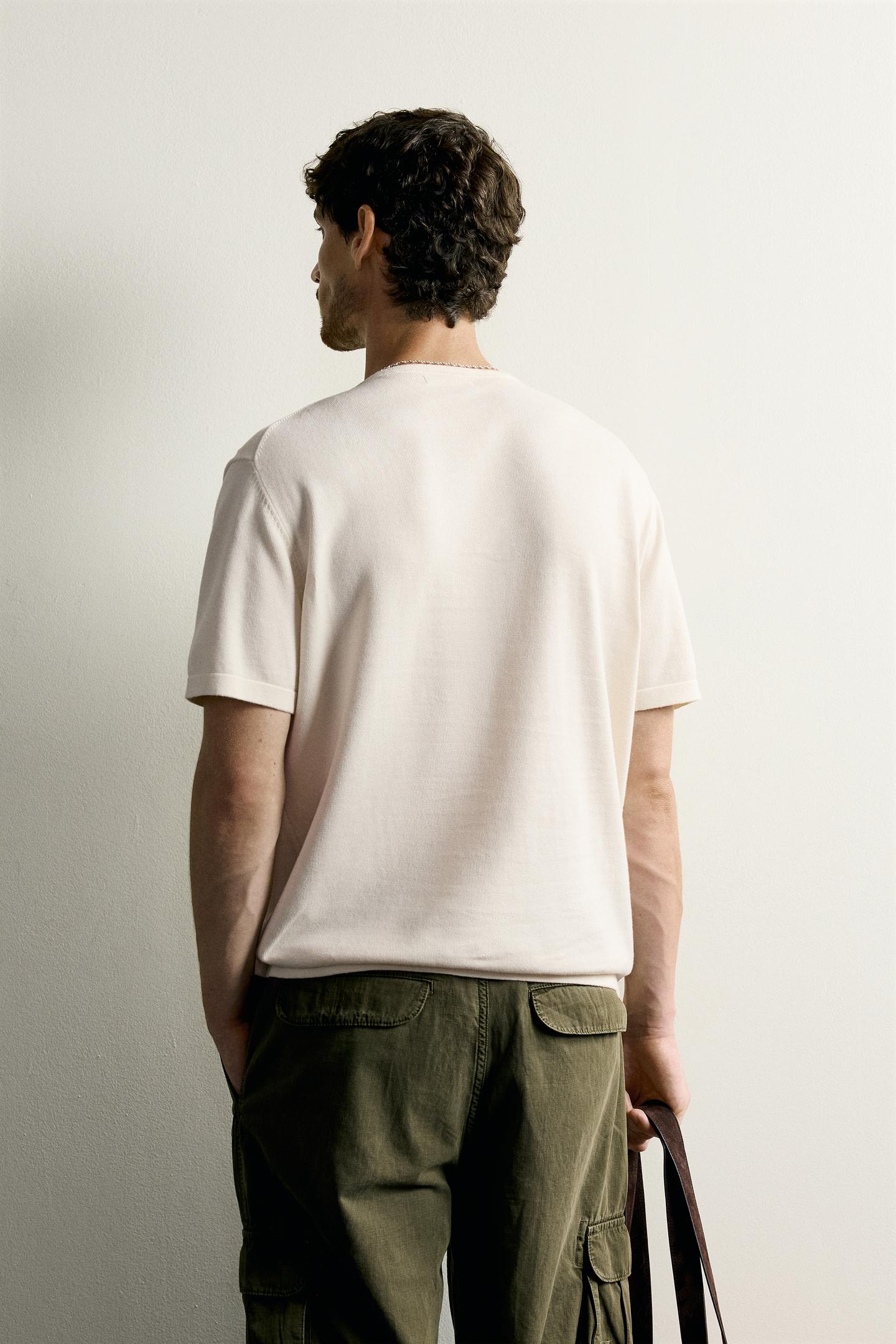 Мужская футболка Zara Regular Fit Knit, цвет: Экрю — фото 3