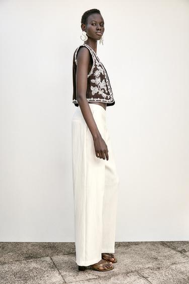 EMBROIDERED OPEN WAISTCOAT - Brown by Zara - Image 2