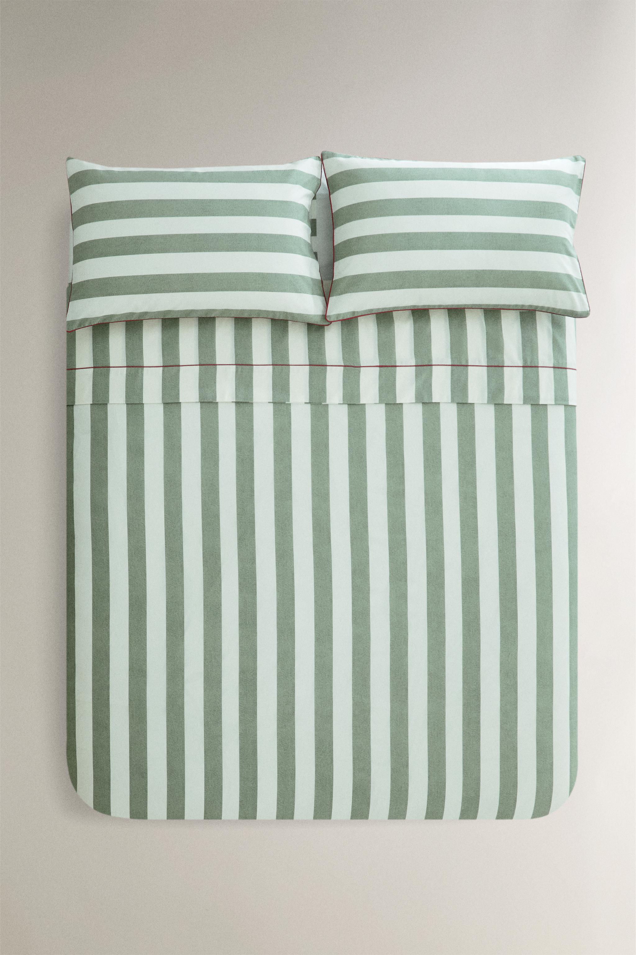 FADED COTTON STRIPED DUVET COVER
