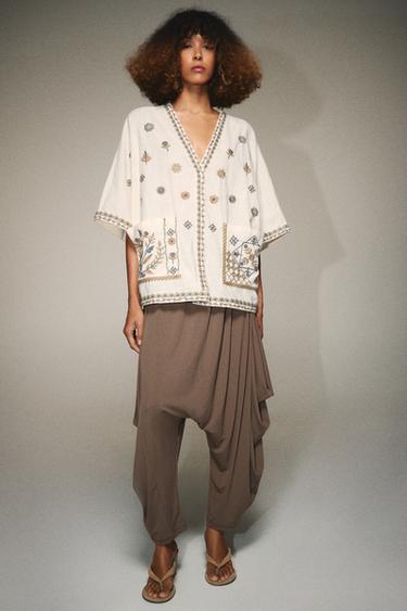 BLUSA BORDADOS ZW COLLECTION - Crudo de Zara