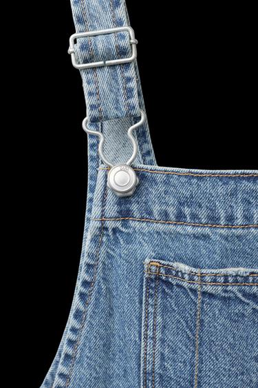 Zara WIDE LEG DENIM OVERALLS - Blue