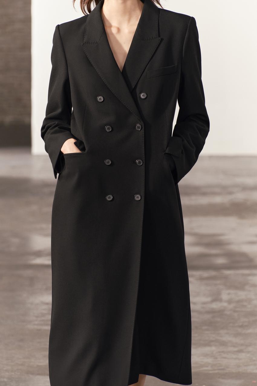 ZW COLLECTION FITTED DOUBLE-BREASTED COAT - Black