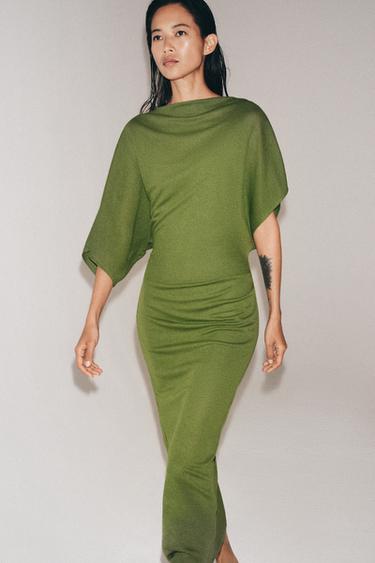 Zara DRAPED LONG DRESS - Green