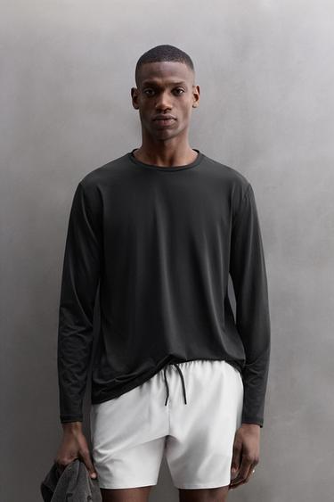 Zara BASIC LONG SLEEVE TECHNICAL T-SHIRT - Black