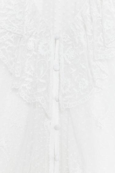 Zara SEMI-SHEER ROMANTIC BLOUSE - Oyster-white