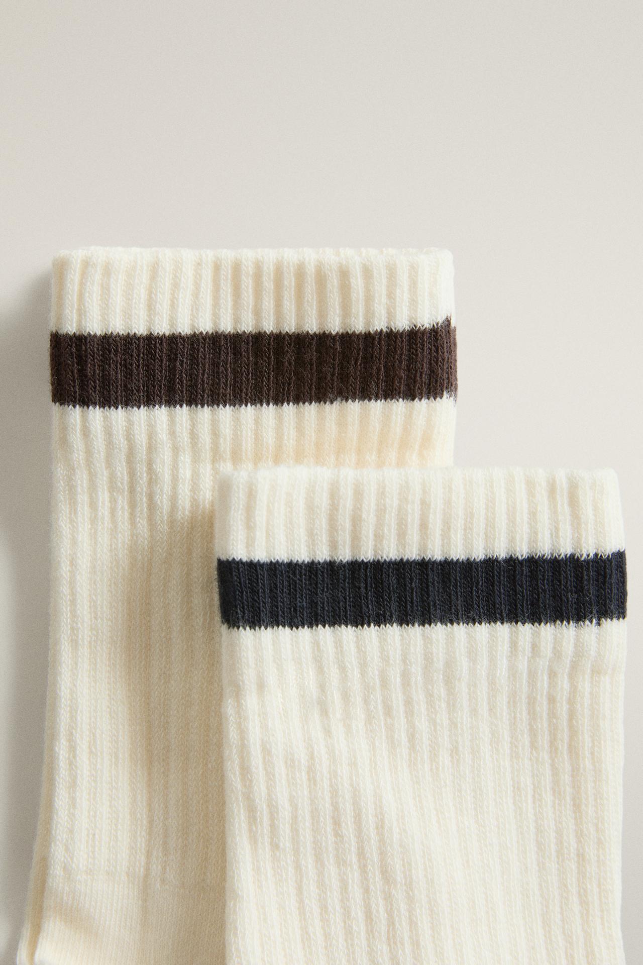 COTTON STRIPE SOCKS (2-PACK) — Ecru
