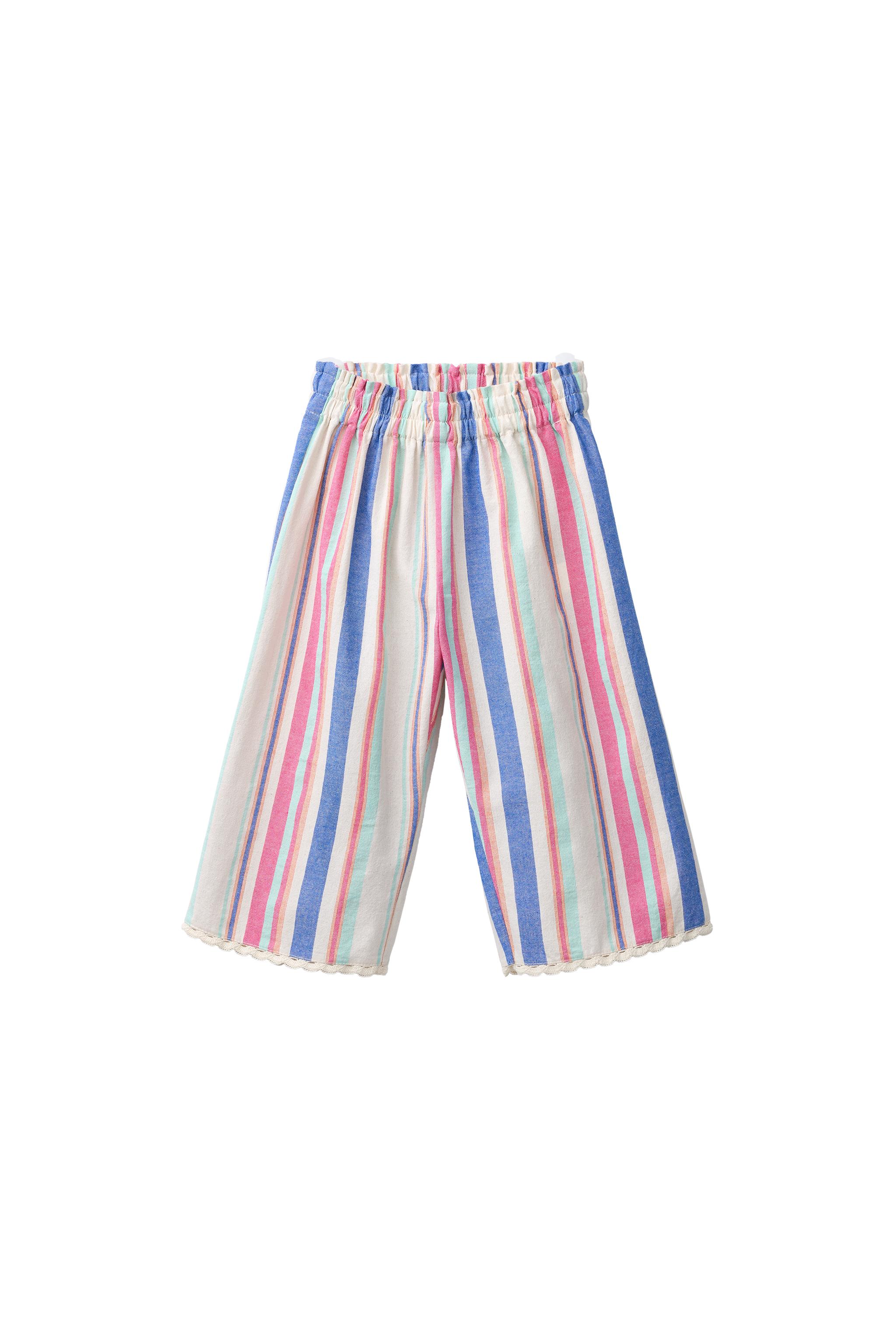 PANTALÓN WIDE LEG RAYAS Y PUNTILLA