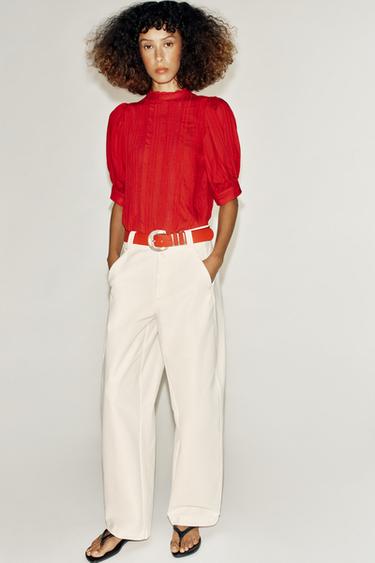 LACE ROMANTIC SHIRT - Dark red by Zara