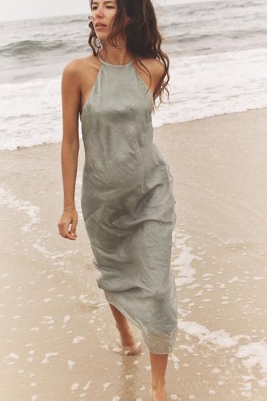 SHINY HALTER MIDI DRESS - Mid-grey by Zara