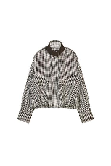 Zara CHECKED ZW COLLECTION BOMBER JACKET - Brown