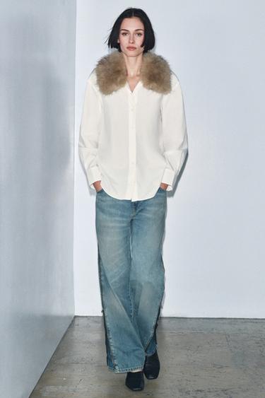 CAMISA DE POPELÍN COLL EFECTE PÈL ZW COLLECTION - Crema de Zara