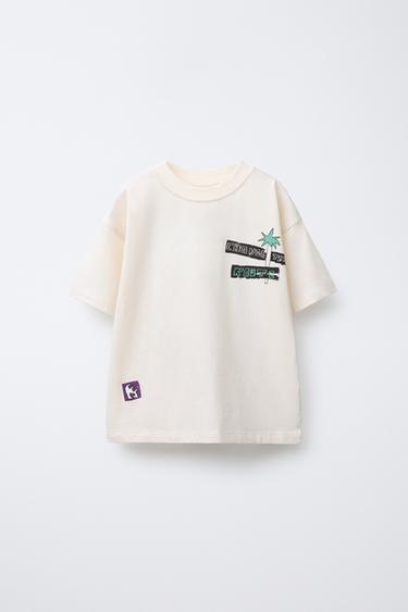PALM TREE SURF PRINT T-SHIRT - Ecru by Zara