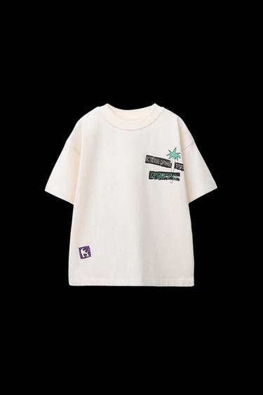 Zara PALM TREE SURF PRINT T-SHIRT - Ecru - Image 0