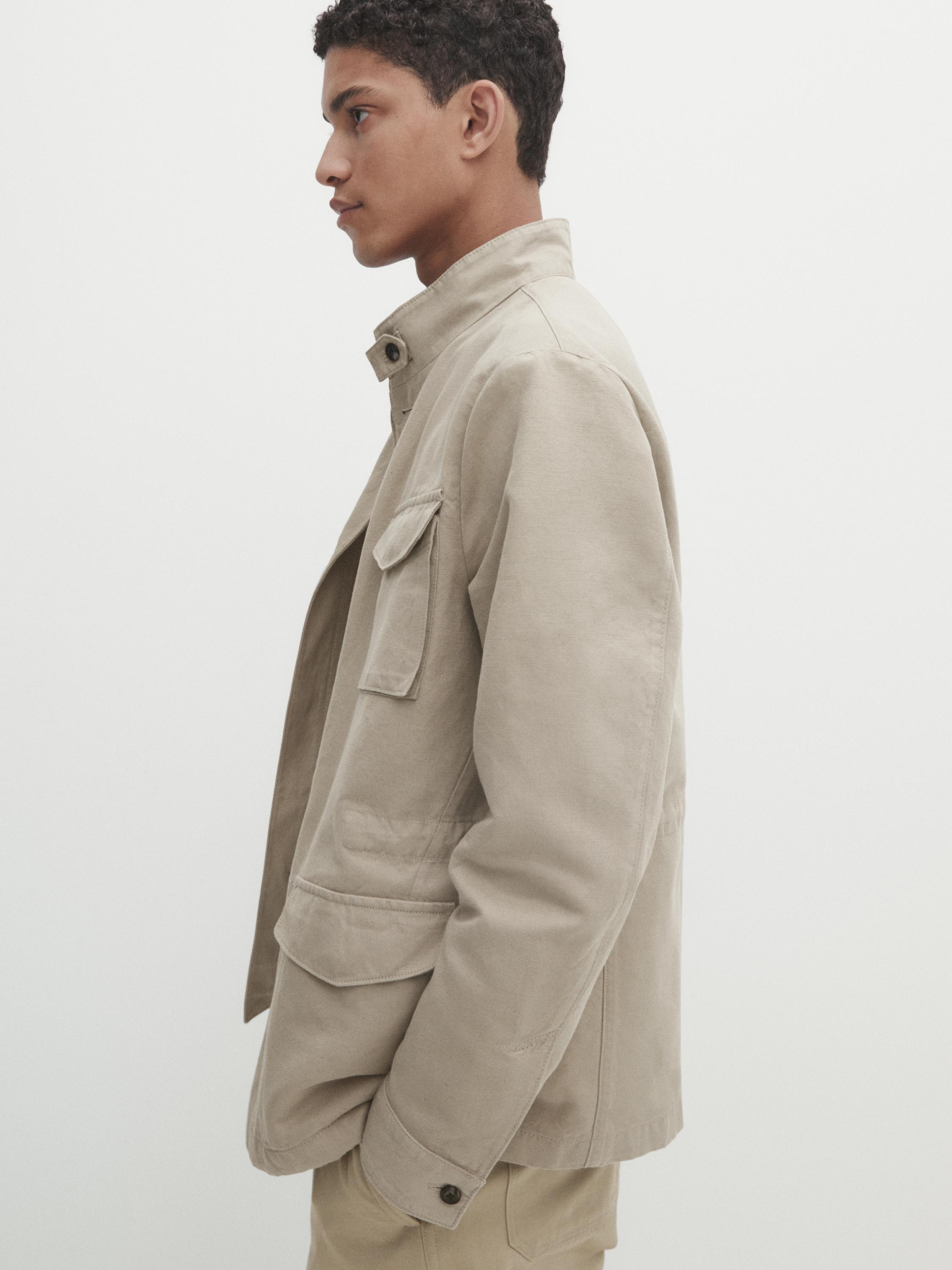 Cotton and linen blend jacket with pockets - Beige | ZARA United 