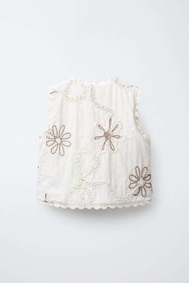 EMBROIDERED FLORAL WAISTCOAT - Ecru by Zara - Image 1