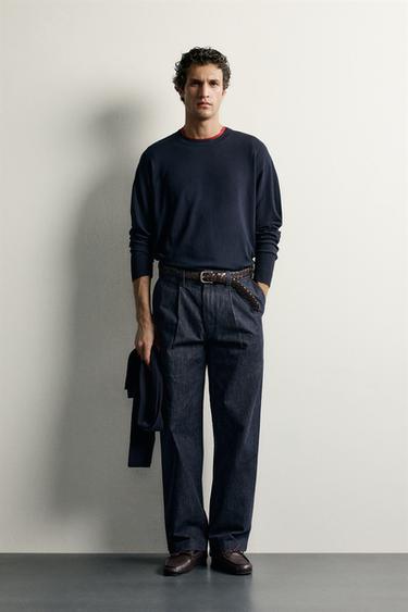 SWETER REGULAR FIT Z KOLEKCJI BASIC - Granatowy Zara