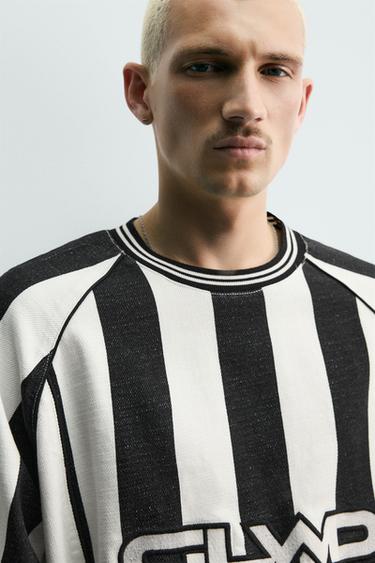 TEXTURED STRIPE JACQUARD T-SHIRT - Black / White by Zara - Image 5