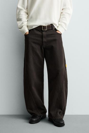BALLOON FIT TROUSERS WITH SEAMS - Brown by Zara - Image 1