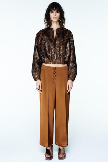 Zara 閃亮提花飛行員外套 - 黃褚色