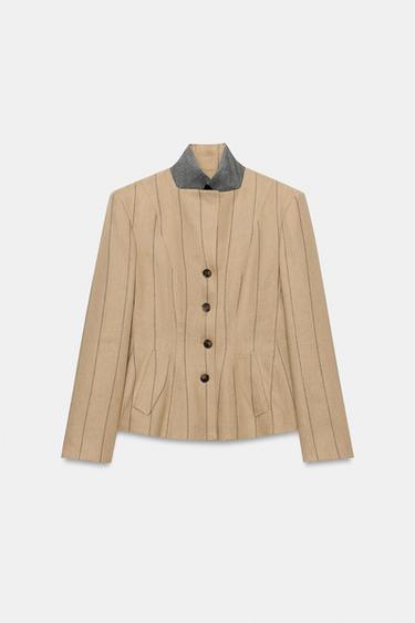 ZW COLLECTION STRIPED BLAZER WITH LINEN - Mid-camel by Zara - Image 7