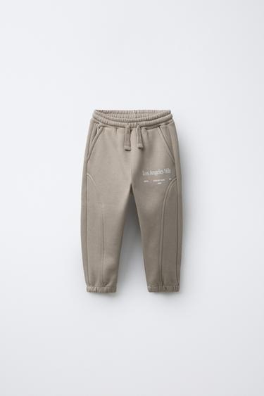 Zara TEXT JOGGER PANTS - taupe brown