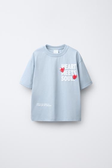 T-SHIRT WITH RAISED PRINT - Blue by Zara - Image 0